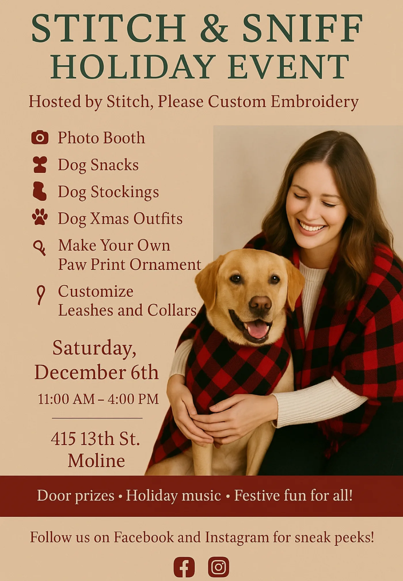Stitch & Sniff Holiday Event - Woman with Golden Retriever